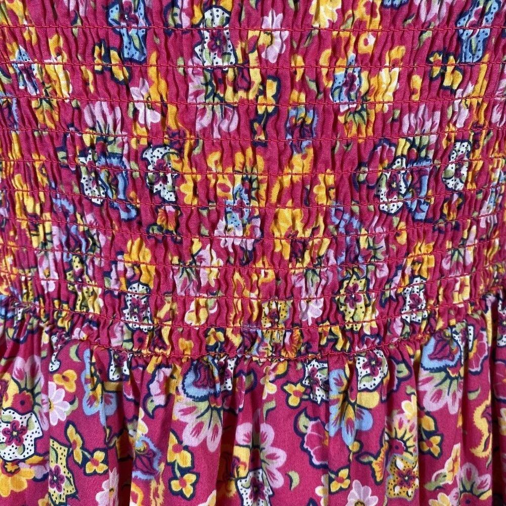 House of Harlow Floral Smocked Midi Dress XS Square Puff Sleeve Prairie Cottage - Picture 4 of 12